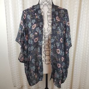 Ann Taylor LOFT Black Floral Kimono Shawl Size OS